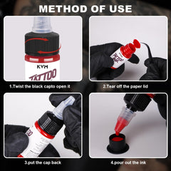 KVM Tattoo Ink PET bottles packaging highlights easy storage and reuse after opening