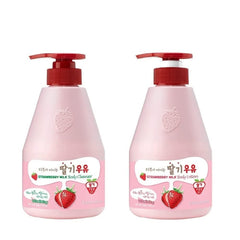 Kwailnara WELCOS Strawberry Milk Body Wash bottle pour for smooth daily cleansing