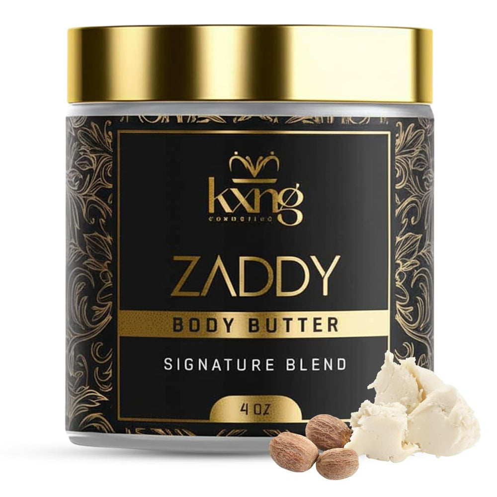 KXNG Cosmetics Organic Shea Body Butter jar with rich texture for deep hydration.