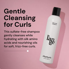 L'ANGE HAIR Curl Care Gentle Shampoo pump demonstrates easy, controlled dispensing for convenient wash.