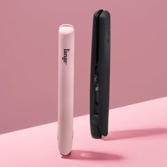 l'ange hair le ceramique rounded edges close-up shows versatile straight and curled looks.