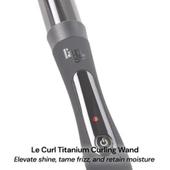 L'ANGE Hair Le Curl 32mm titanium wand heats quickly to 410°F for consistent curls.