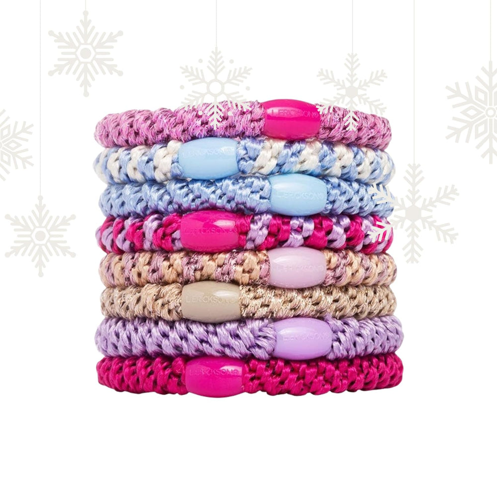 L. Erickson blue-pink hair ties 8-pack for thick hair with strong hold