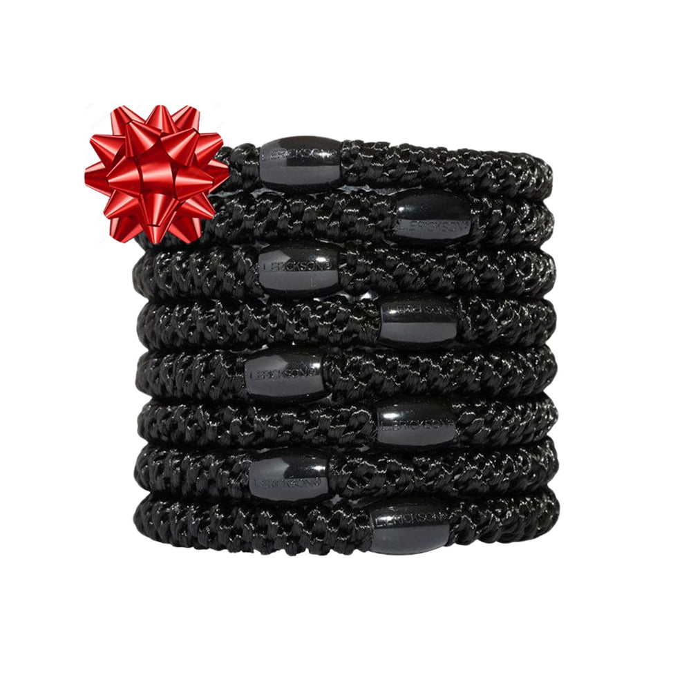 L. Erickson Grab and Go Ponytail Holders black pack closeup with glossy finish and secure hold