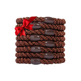 L. Erickson hair ties in coffee brown close-up show braided bands for strong hold.