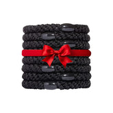 L. Erickson pony hair ties band closeup demonstrates strong hold for thick hair