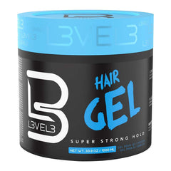 L3 Hair Gel Level 3 strong hold bottle demonstrates all-day control and style.
