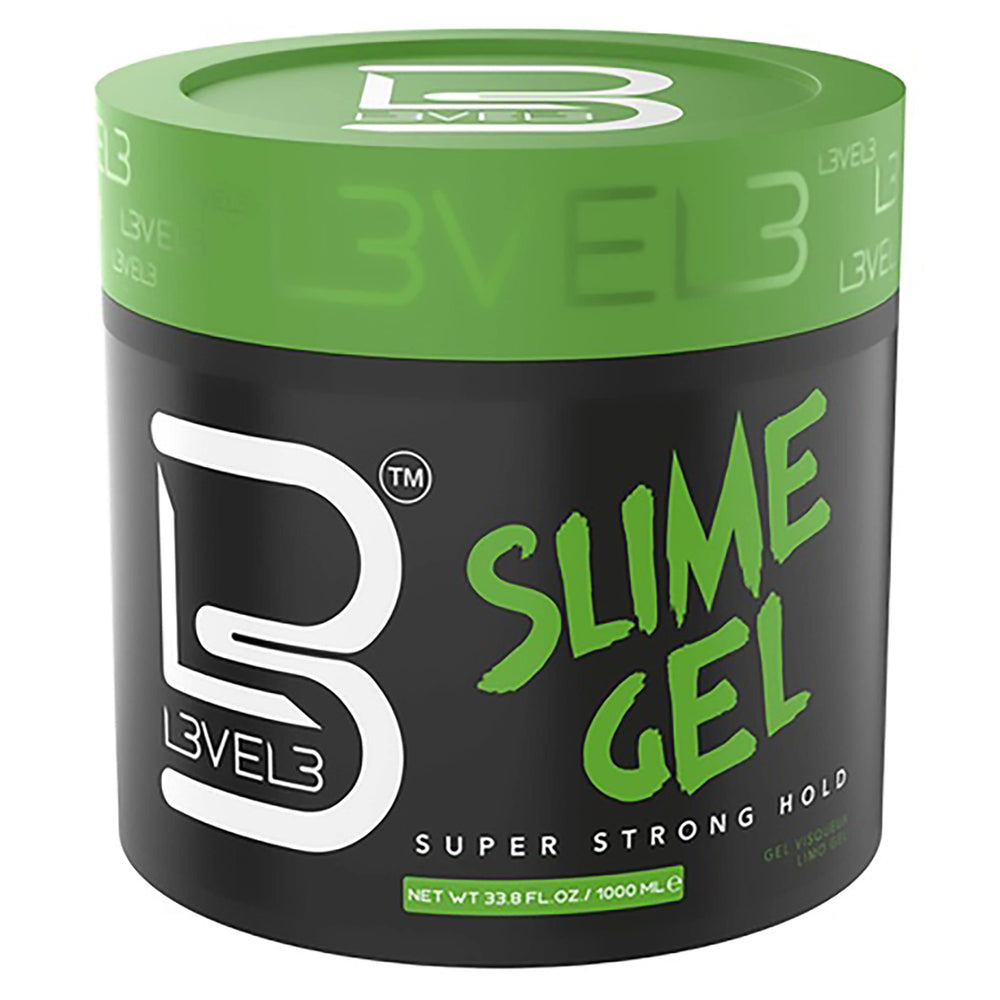 L3 Level 3 Slime Gel bottle closeup shows strong hold and 1000 ml size for lasting style.