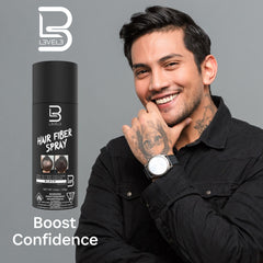 L3 Level 3 Black Hair Fiber Spray density close-up demonstrates instant fuller look