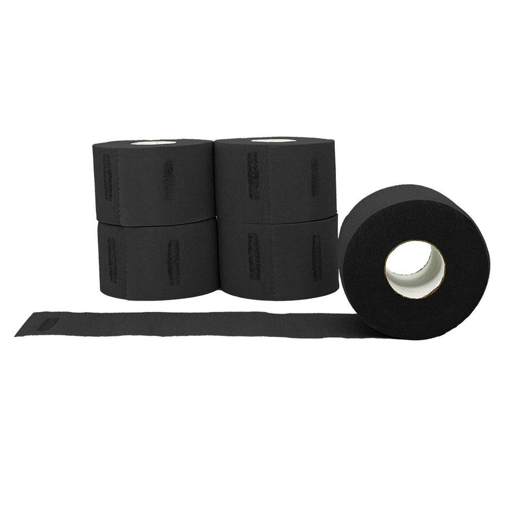 L3 neck paper disposable strips in black rolls, pre-cut and self-adhesive for clean barbering prep.