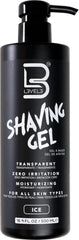 L3 Shaving Gel Ice bottle front shows transparent formula for precise shaving.