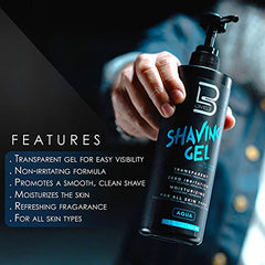 L3 Shaving Gel Ice transparent gel applied to the face enables clear visibility during shave.