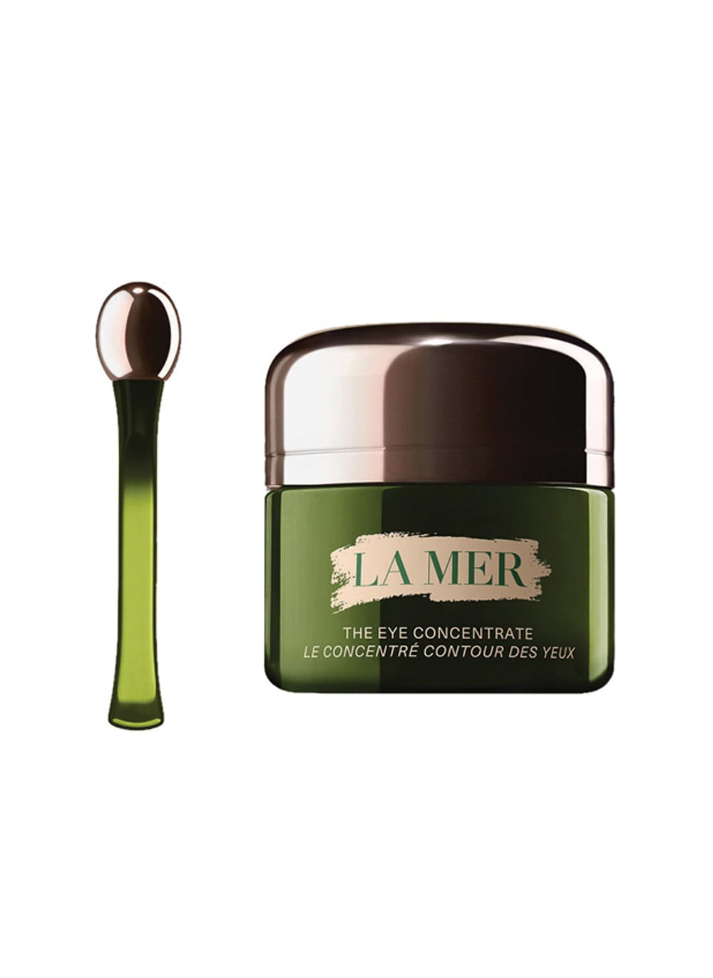 La Mer Eyes The Eye Concentrate jar closeup delivering hydration to smooth fine lines.