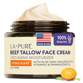 LA PURE beef tallow face cream jar highlights rich texture for daily hydration.