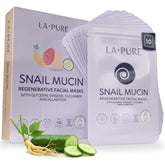 LA PURE Snail Mucin Mask pack cover signals a hydrating skincare routine.