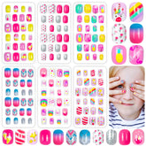 Labeol kids fake nails six boxes showcase colorful, kid-friendly nail art ideas for playful styling