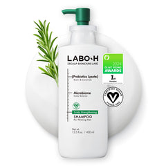 LABO-H scalp-strengthening-shampoo-bottle highlights a fortifying formula for stronger roots.