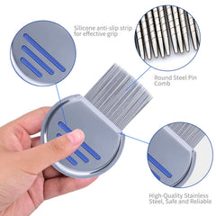 LABOTA double-sided lice comb demonstrates versatile teeth for wet or dry hair.