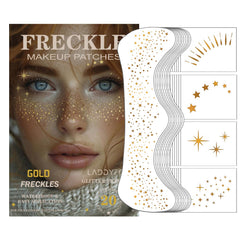 LADDYFOX gold face patches pack with glitter freckles closeup, ideal for festival sparkle.