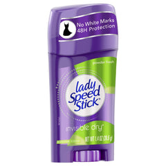 Lady Speed Stick invisible dry Powder Fresh 4-pack display highlights value and consistent protection.