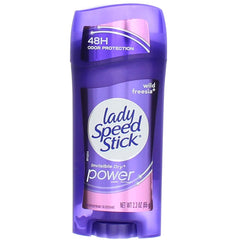 Lady Speed Stick Wild Freesia deodorant pack front shows four cans for all-day freshness.