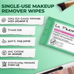 LA Fresh makeup remover wipes face close-up highlighting gentle, hydrating cleanse.