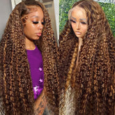 LAINSS 13x6 highlight deep wave lace front 28 inch wig showcases natural parting and volume