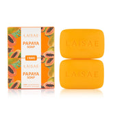 LAISAE Papaya Exfoliating Soap lather closeup shows creamy cleanse for smoother skin