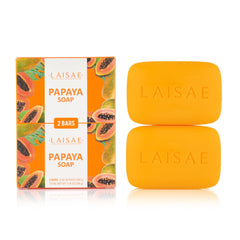 LAISAE Papaya Exfoliating Soap lather closeup shows creamy cleanse for smoother skin