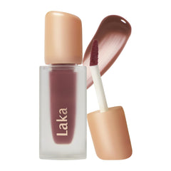 Laka Fruity Glam Tint tube front displays bold color for confident lips.