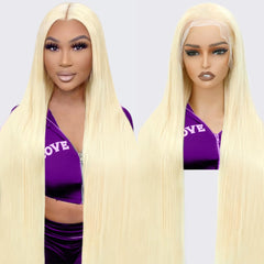 LAKASTATR 30in 613 wig front view with natural hairline and length.
