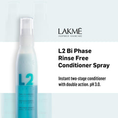 Lakmé L2 Bi Phase Conditioner label close-up highlighting detangling benefits