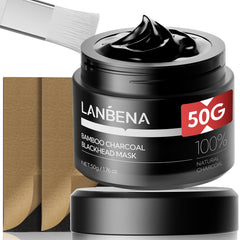 LANBENA bamboo charcoal mask jar closeup highlighting deep cleansing and pore care.