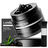 LANBENA bamboo charcoal nose-strip pack illustrates deep pore cleansing for clearer skin.