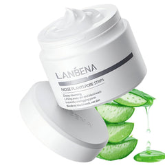 LANBENA blackhead mask jar closeup with aloe supports cleansing and pore refinement.