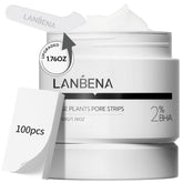 LANBENA nose strips pack shot with 100 sheets for deep pore cleansing.