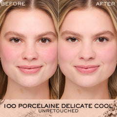 Lancôme Dual Finish wet-application texture demonstrates buildable coverage with a liquid-like finish.