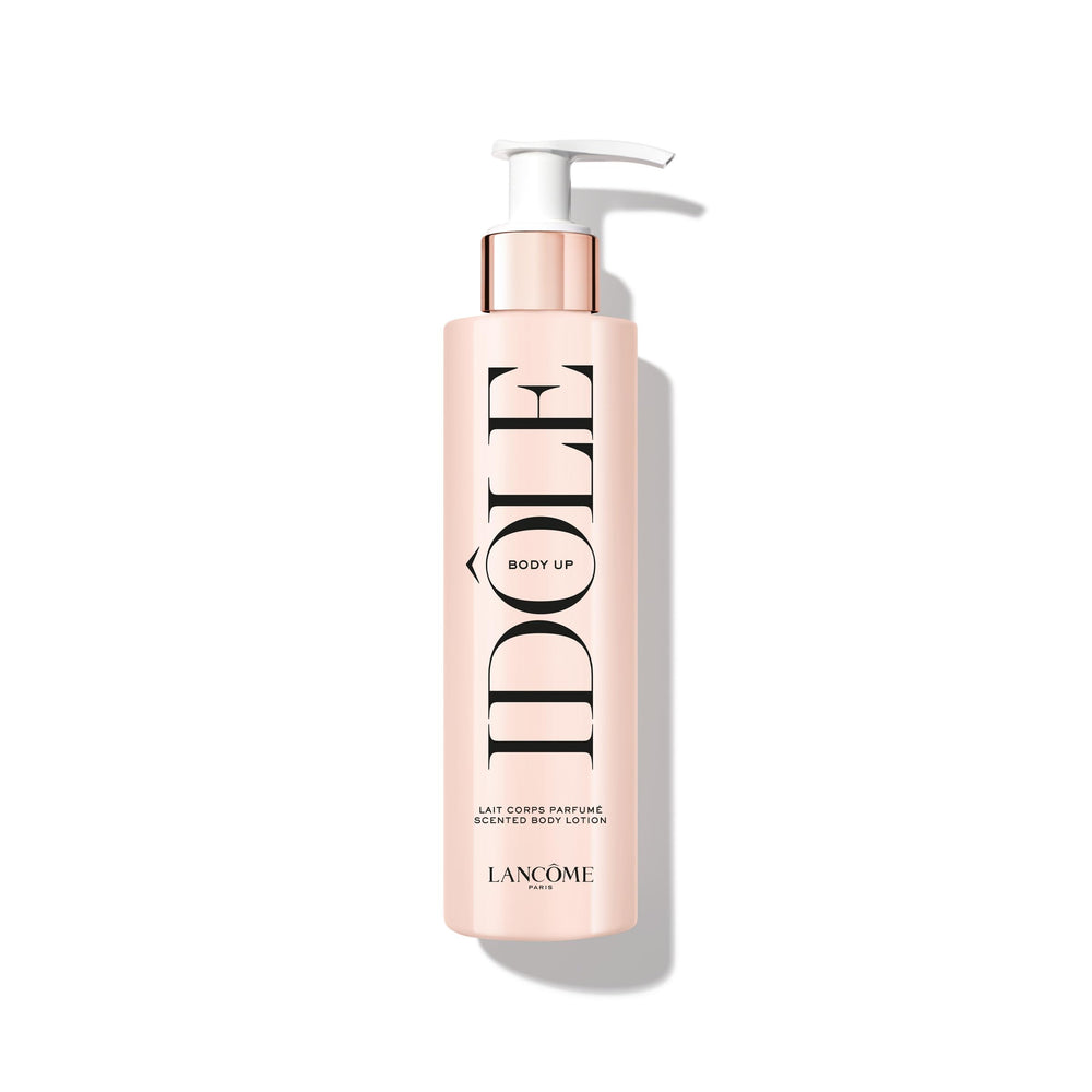 Lancôme Idôle Body Up bottle highlights lightweight hydration and clean floral scent.