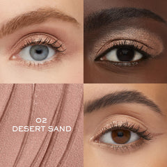 Lancôme Idôle Tint Desert Sand matte swatch on the eyelid for a soft bronze.