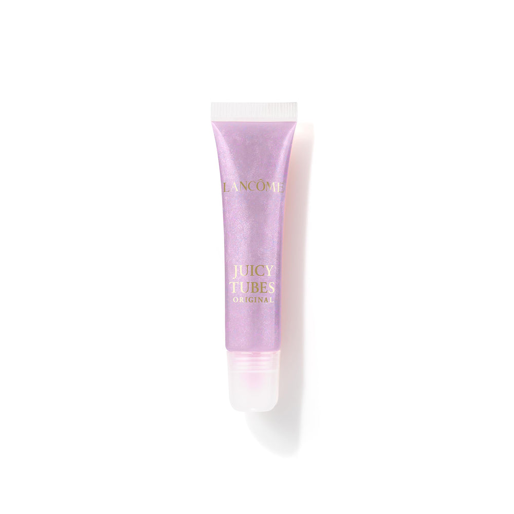 Lancôme Juicy Tubes Lavender Latte bottle shows ultra-shiny finish and hydrating feel.