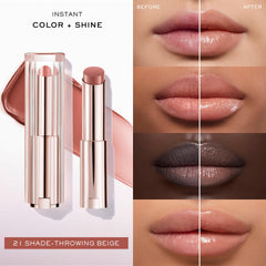 Lancôme Lip Idôle Squalane-12 Butterglow showing 24-hour hydration on lips.