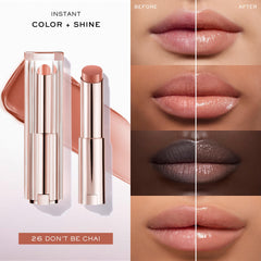 Lancôme Lip Idôle Squalane-12 Butterglow swatch shows buildable color for daily wear.