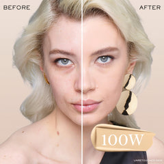 Lancôme Teint Idole Ultra Wear warm 100W swatches show shade for yellow undertones