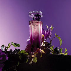 Lancôme Trésor Midnight EDP woman holding bottle conveys an evening-ready ritual.