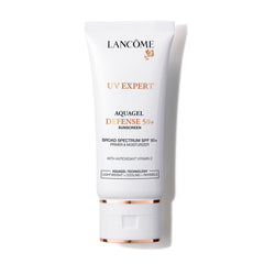 Lancôme UV Expert Defense SPF50 primer bottle shows weightless hydration and protection