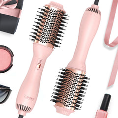 LANDOT Hair Blow Dryer Brush oval design demonstrates smoothing with added volume.