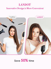 LANDOT hair dryer brush with ion technology promotes faster drying and shinier hair