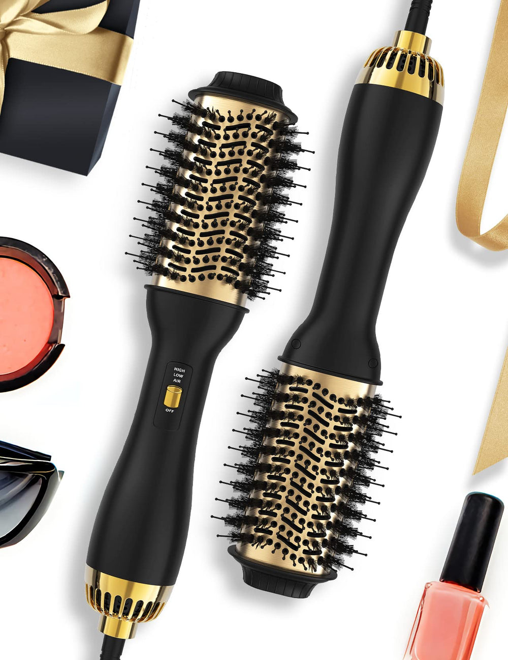 LANDOT hot air hair blow dryer brush in use delivers quick salon-style smoothing with a 60mm oval barrel.