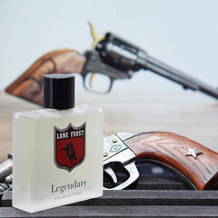 Lane Frost Legendary Cologne cap close-up showing masculine packaging for on-the-go grooming.