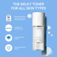 LANEIGE milky texture close-up highlighting ceramides and peptides for barrier support
